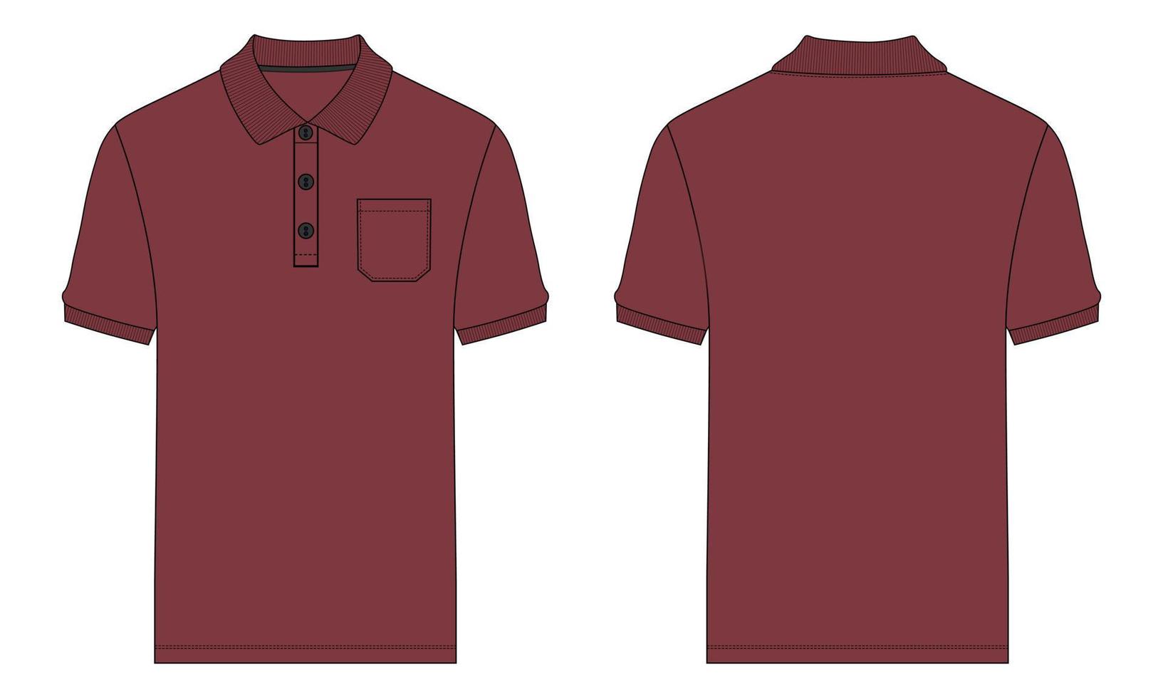 polo de manga corta moda técnica boceto plano ilustración vectorial plantilla de color rojo vector