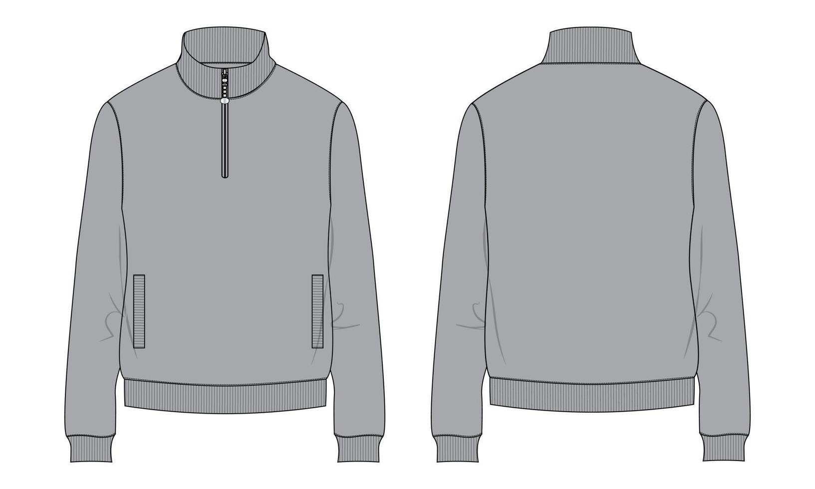 Long sleeve sweatshirt jacket Technical fashion flat sketch vector illustration Grey color template