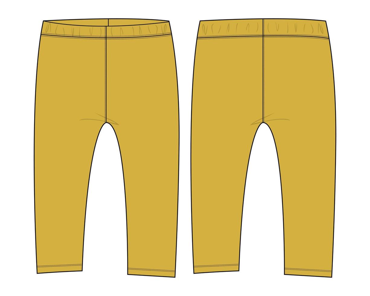 polainas pantalón moda técnica boceto plano ilustración vectorial plantilla de color amarillo para niños vector