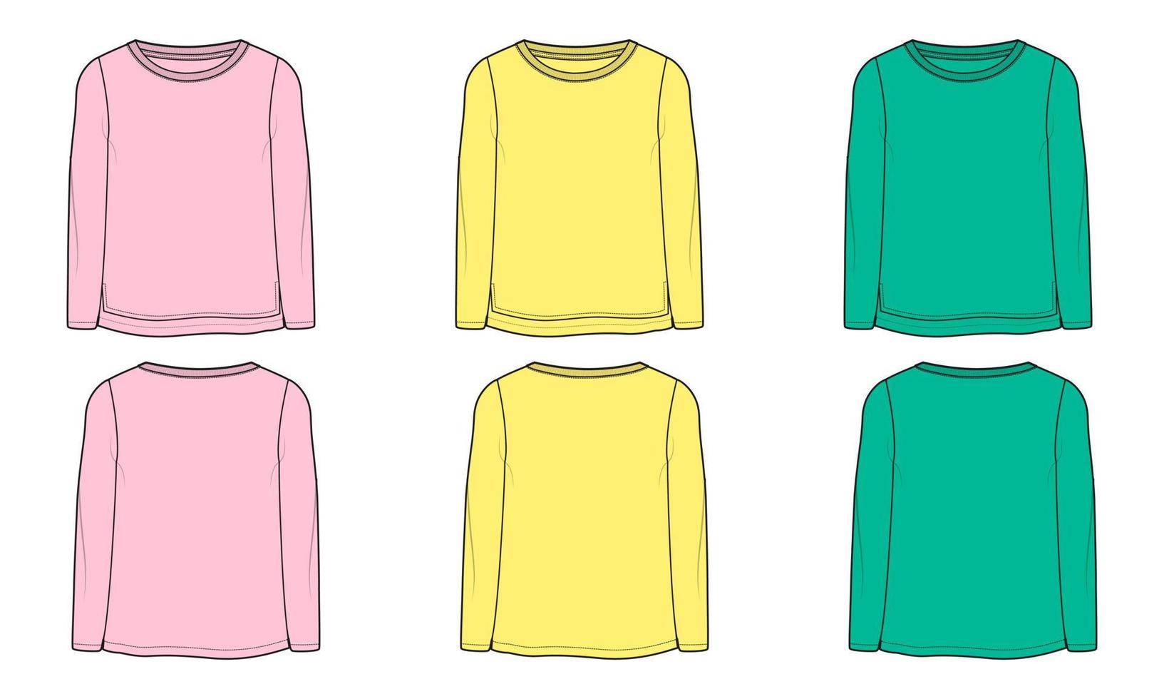 camiseta de manga larga multicolor tops plantilla de ilustración vectorial para damas vector