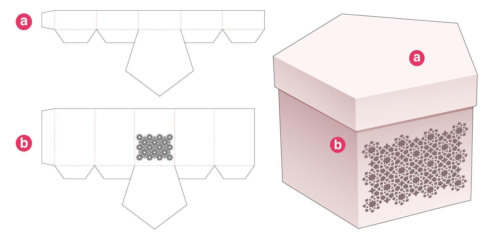 caja de patrón árabe con plantilla de pentágono con plantilla troquelada de tapa y maqueta 3d vector