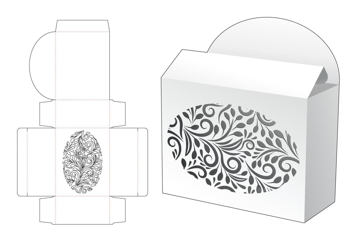 Rectangular stenciled floral box die cut template and 3D mockup vector