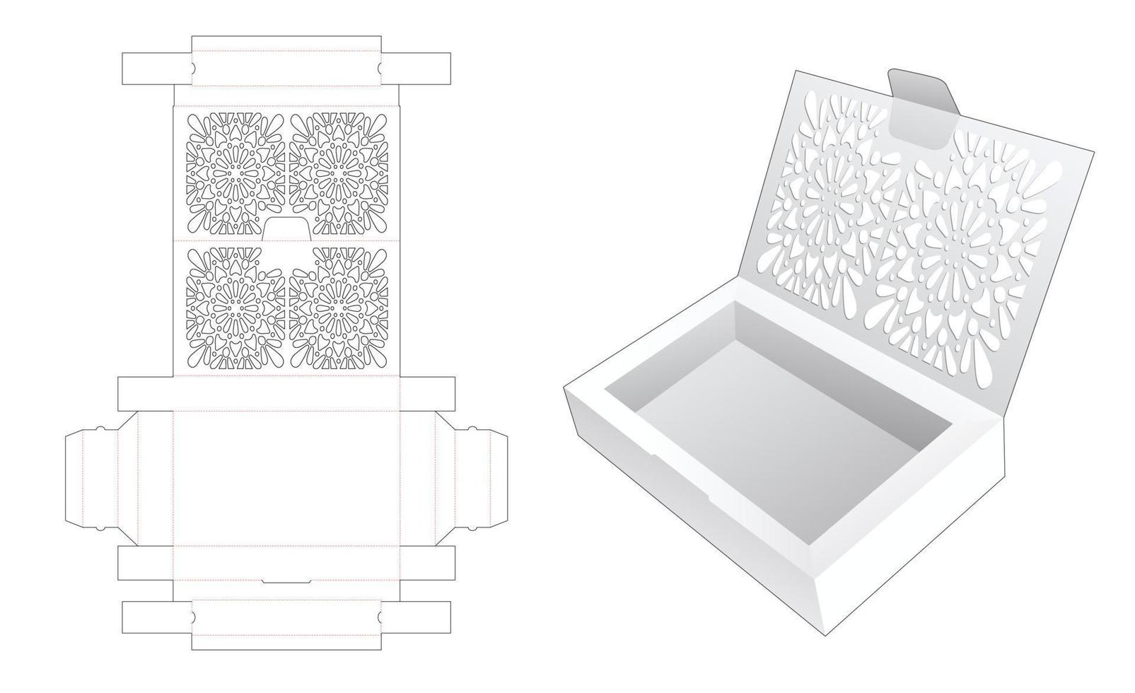 caja abatible de cartón con plantilla troquelada estampada en flip y maqueta 3d vector