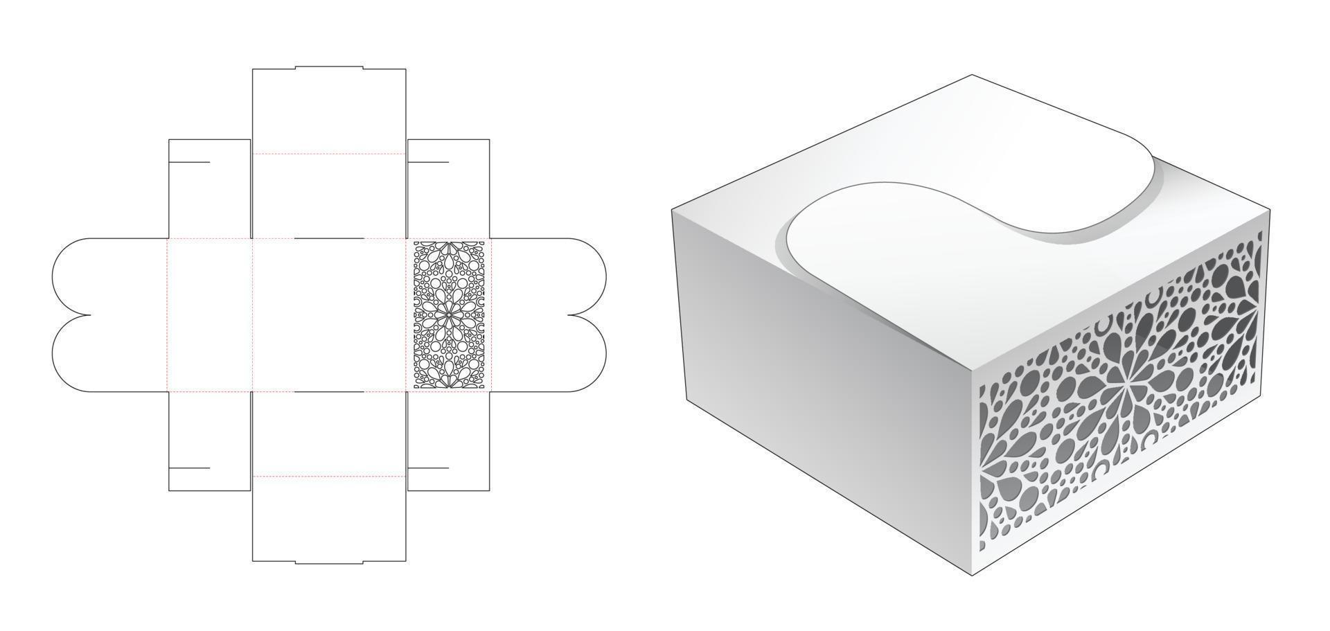 Stenciled cake box die cut template and 3D mockup vector