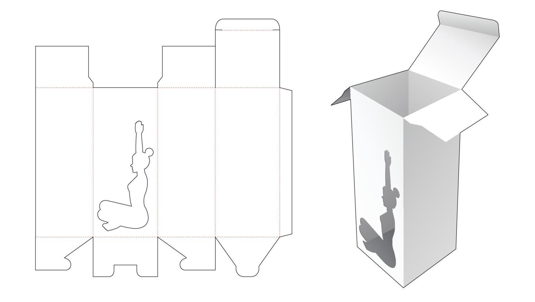 Packaging with yoga window die cut template and 3D mockup vector