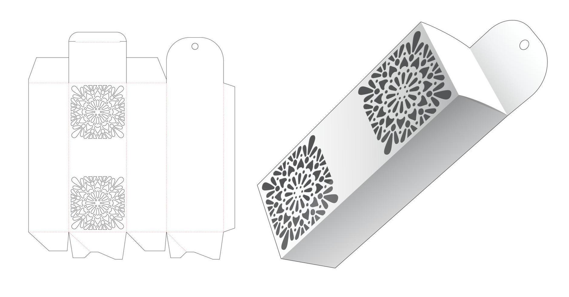 hanging stenciled packaging die cut template and 3D mockup vector