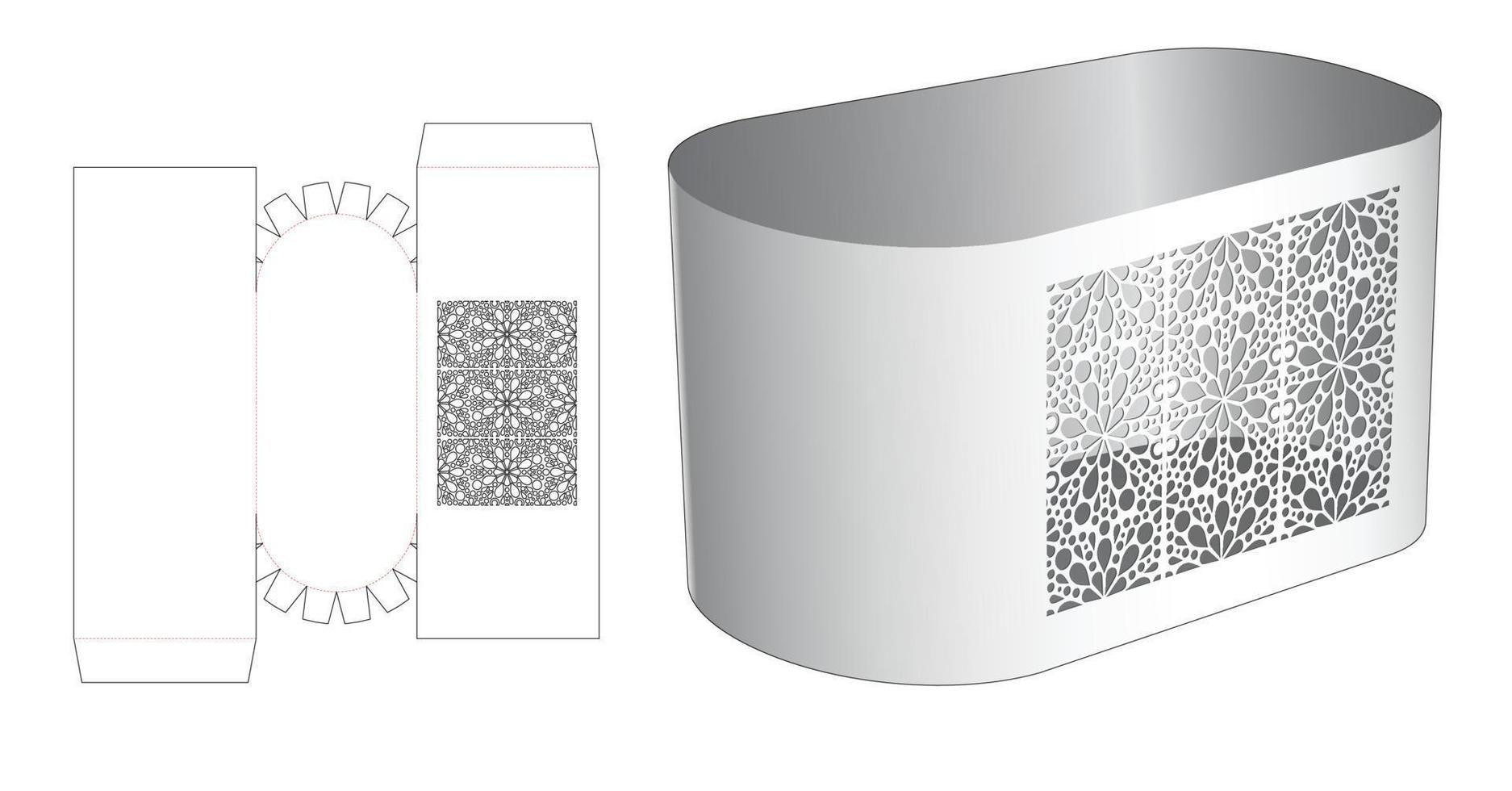 Stenciled round bowl die cut template and 3D mockup vector