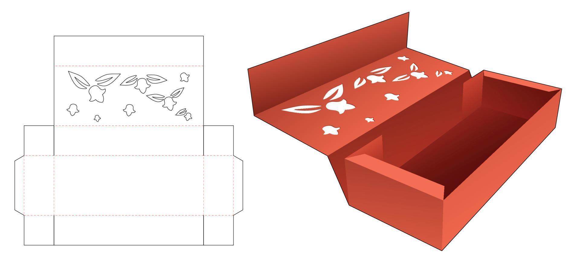 Packaging with stenciled floral die cut template and 3D mockup vector