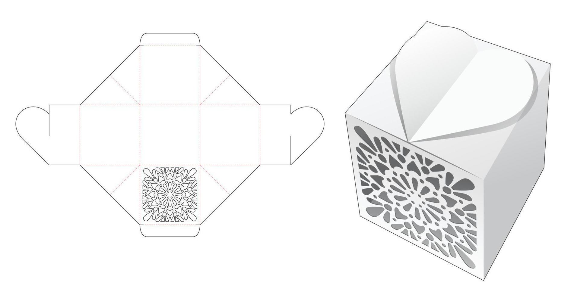 caja de corazón con patrón troquelado plantilla troquelada y maqueta 3d vector