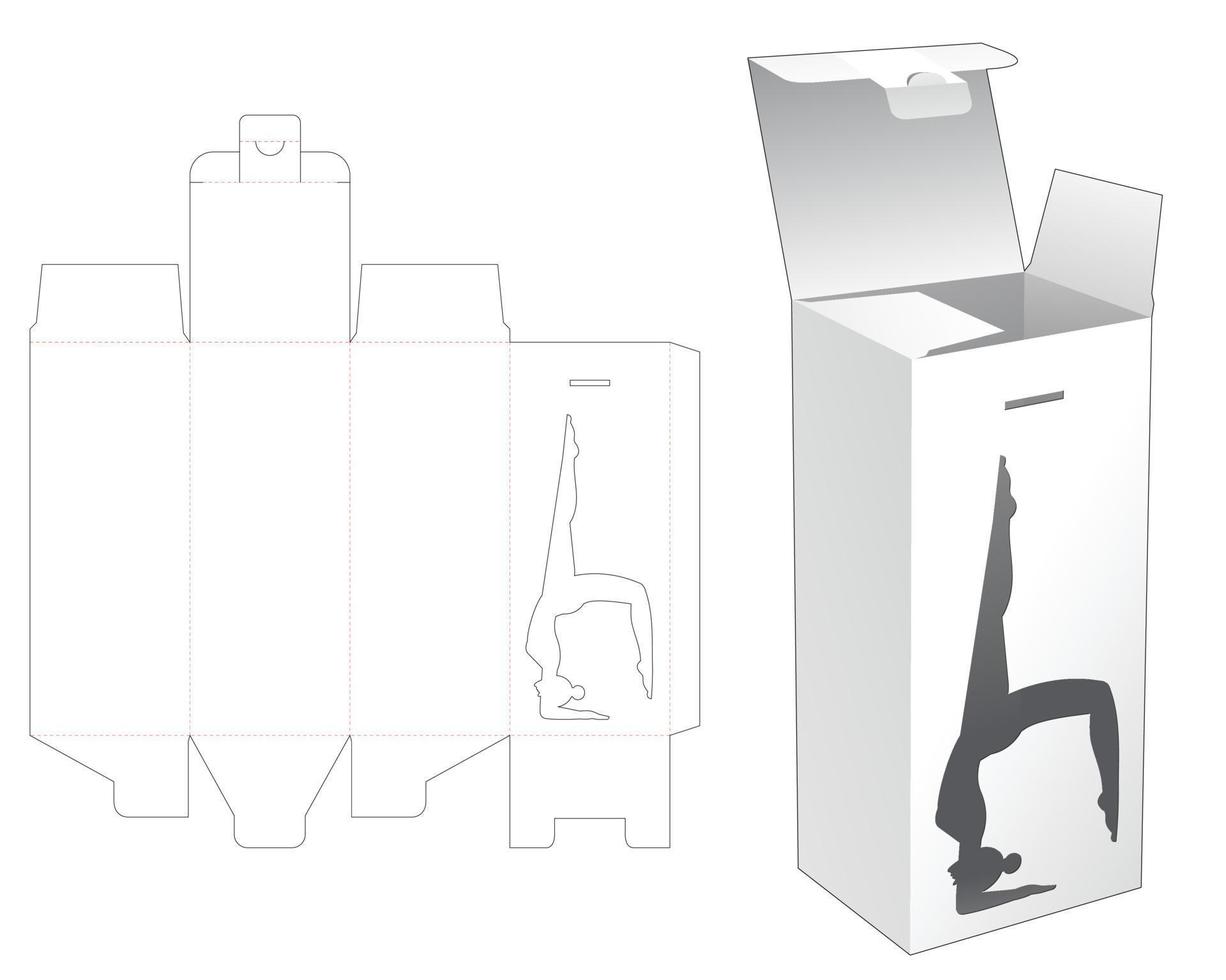 Locked point tall box and yoga window die cut template and 3D mockup vector