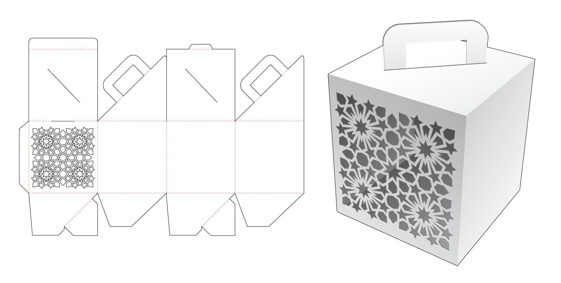 Carier carton with stenciled arabic pattern die cut template and 3D mockup vector