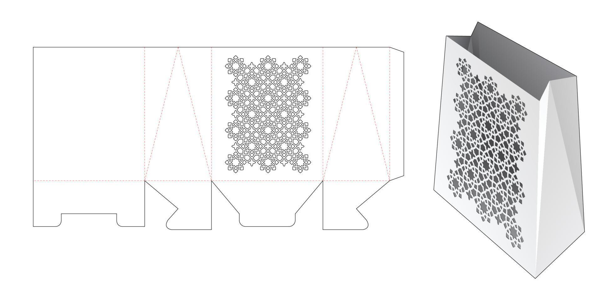 plantilla de troquelado de bolsa de patrón árabe estampado de cartón y maqueta 3d vector