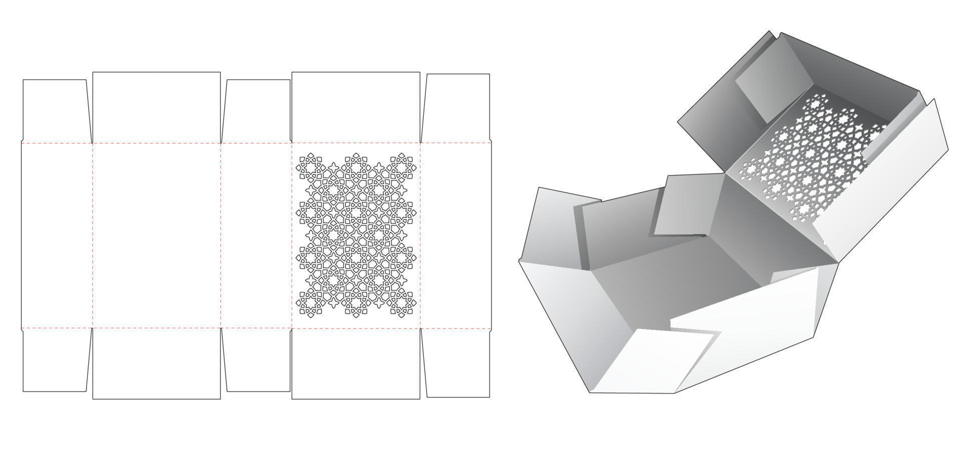 plantilla de troquelado de caja de patrón árabe doblada y maqueta 3d vector