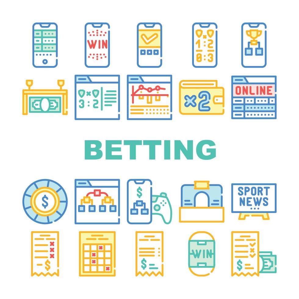 Betting On Gambling Collection Icons Set Vector Illustrations