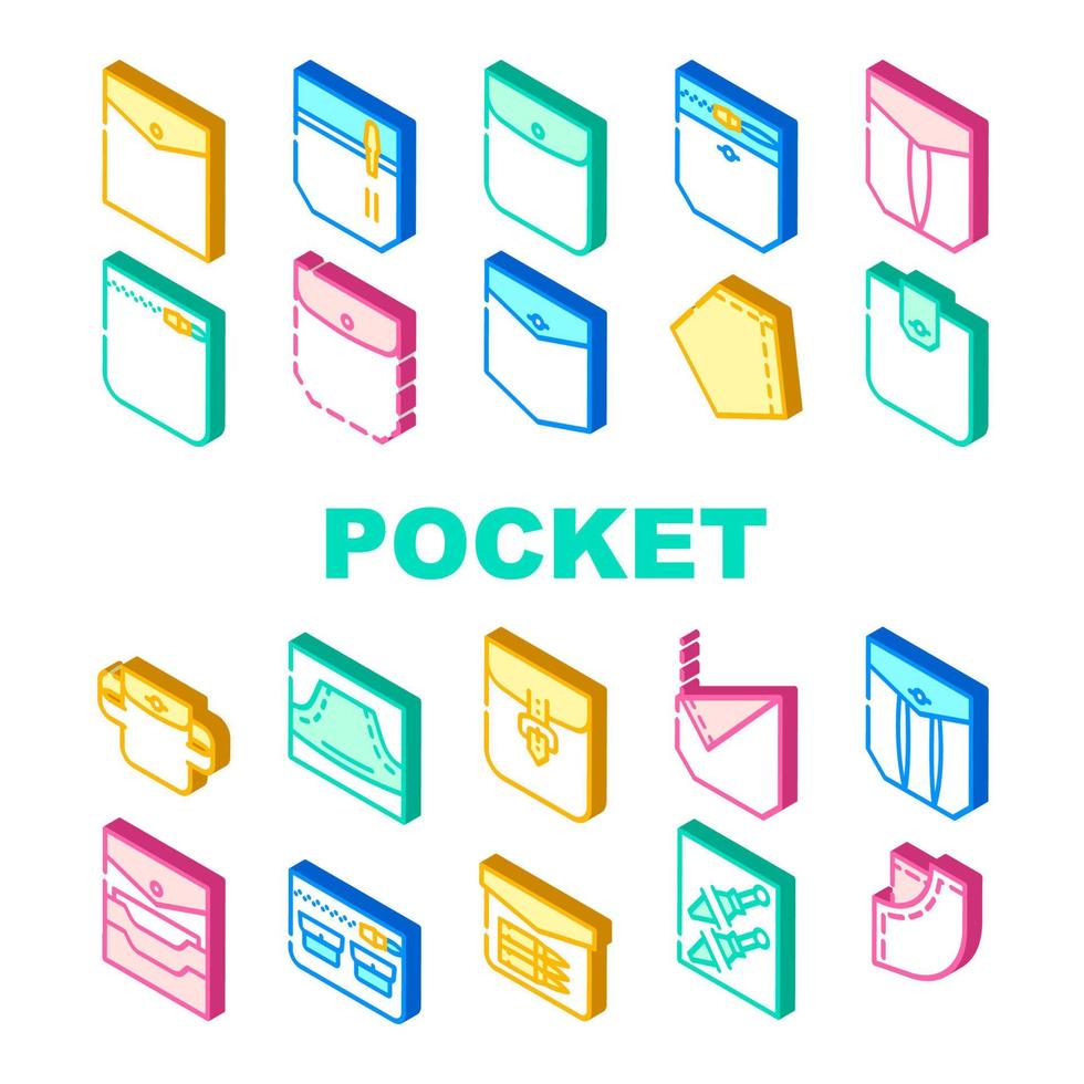 Patch Pocket Clothes Collection Icons Set Vector