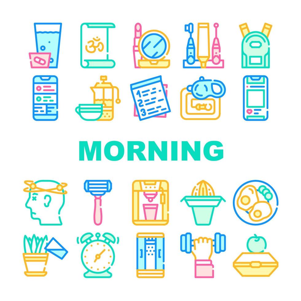 Morning Routine Daily Collection Icons Set Vector