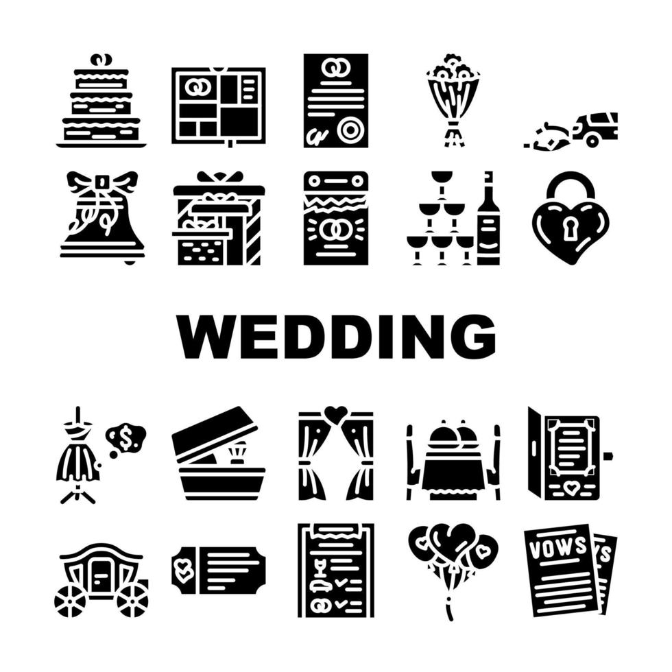 conjunto de iconos de colección de accesorios del día de la boda vector