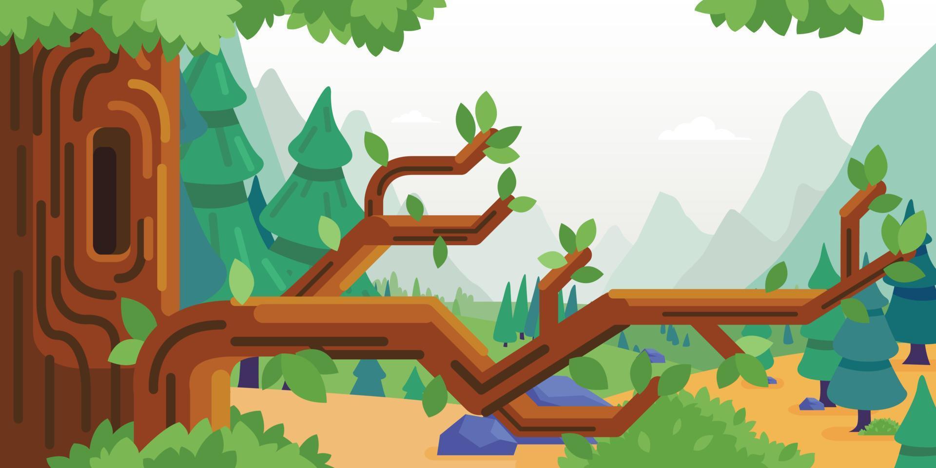 Background Tree Branch Cartoon Forest Scenery vector