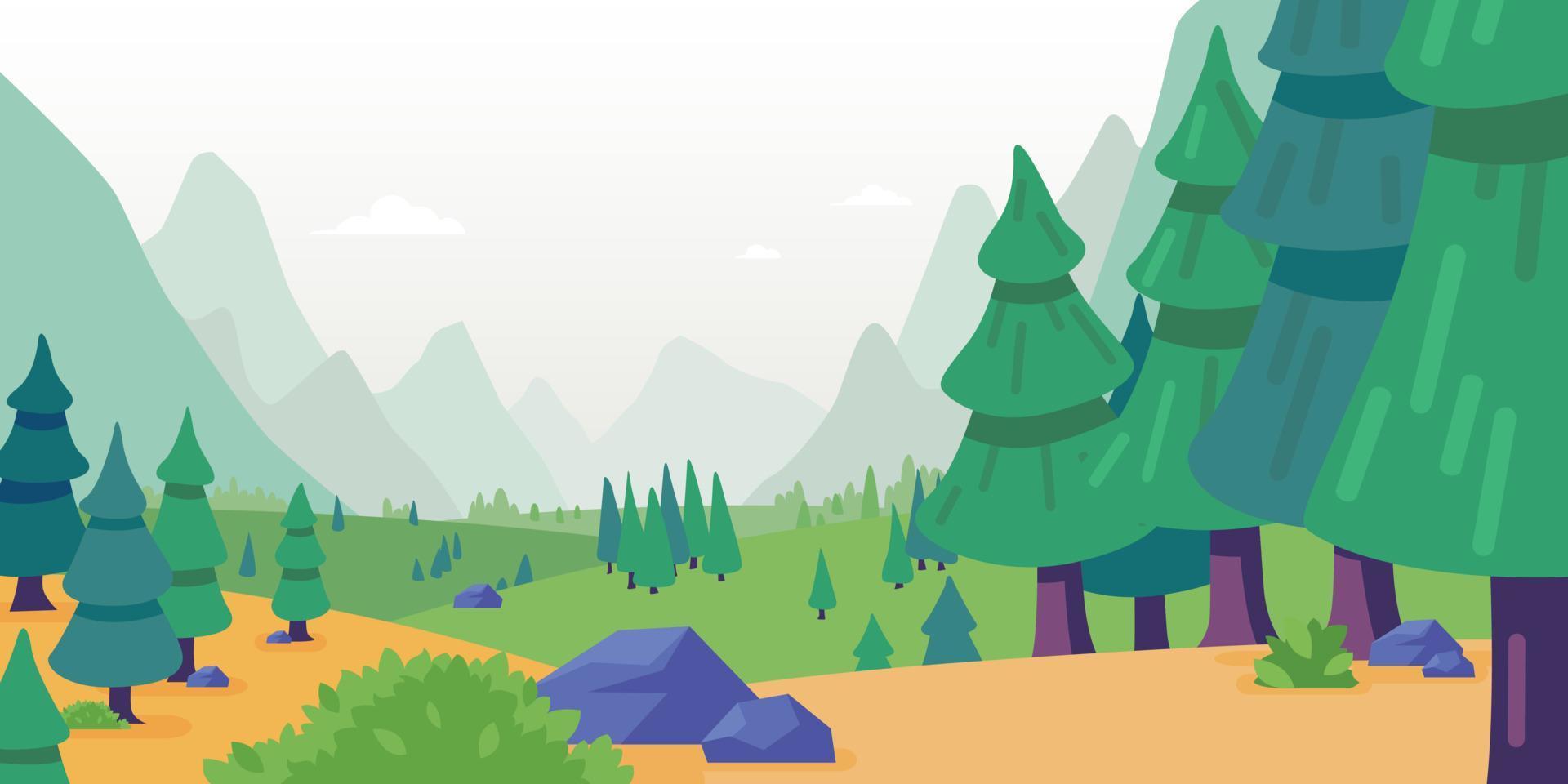 fondo bosque dibujos animados campo bosques paisaje vector