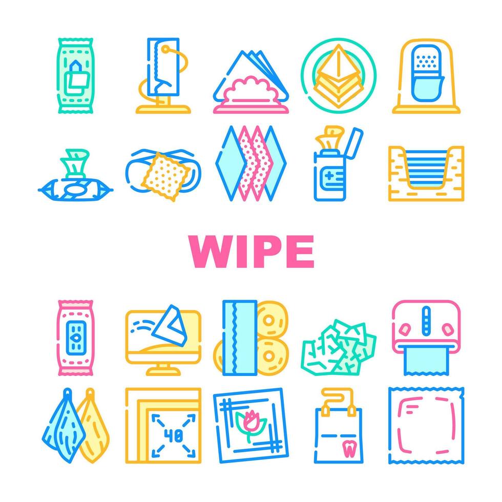 Wipe Hygiene Accessory Collection Icons Set Vector