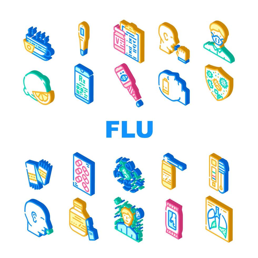 Flu Disease Treatment Collection Icons Set Vector