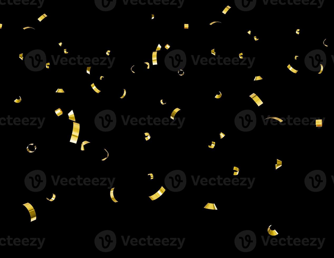 Golden confetti isolated on black background 3d illustration photo