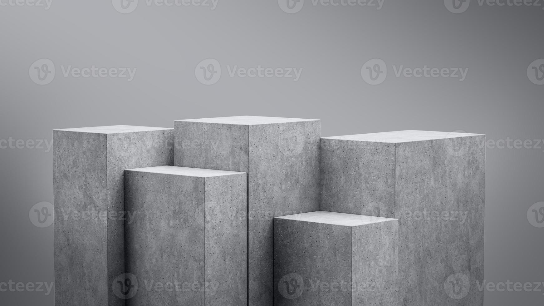 5 Minimal empty podium product presentation concrete podium stand Five Products on grey background Pedestal 3d illustration photo