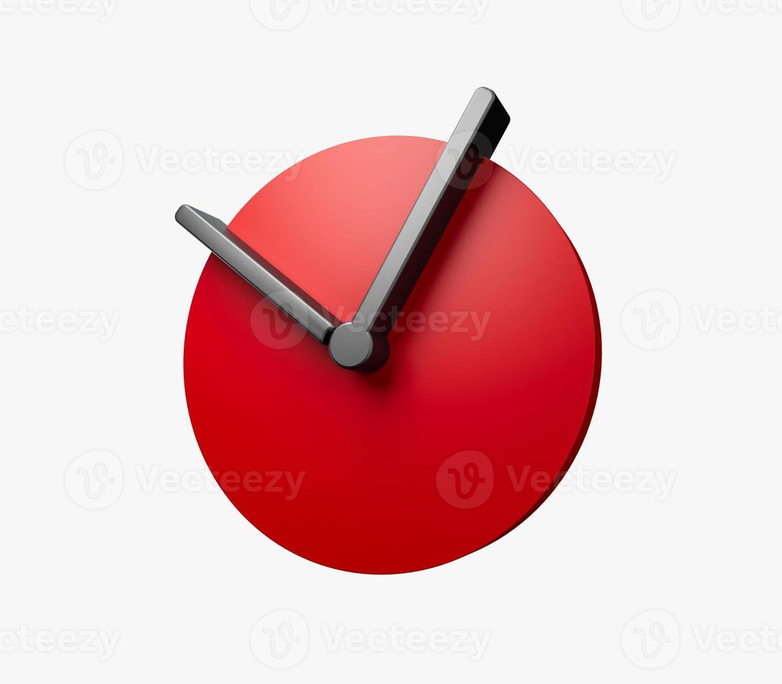 Red simple round wall clock - watch isolated on white background 3d illustration photo