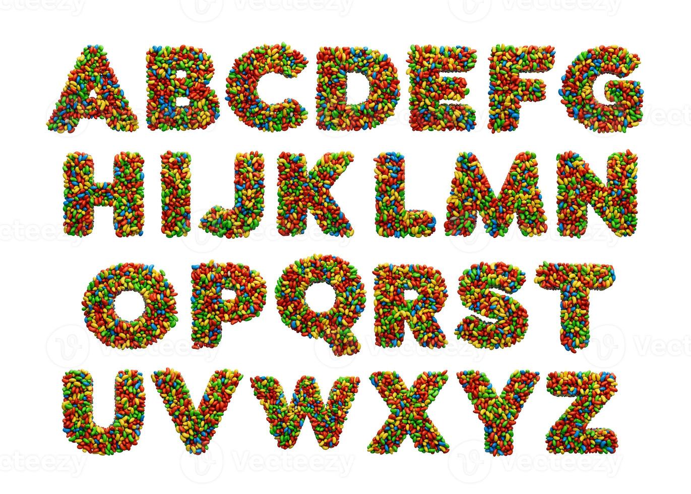 Alphabet A to Z Colorful Jelly Beans Letter Rainbow Colourful candies jelly beans A b c d e f g h i j k l m n o p q r s t u v w x z 3d illustration photo