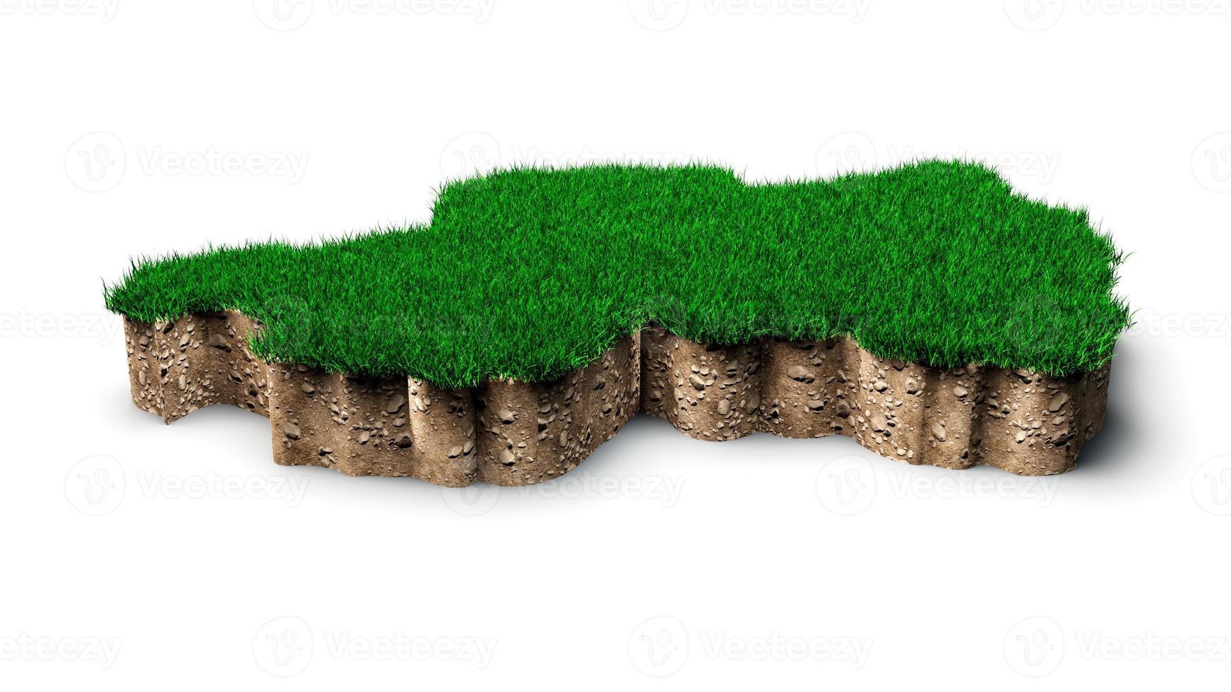 ruanda mapa suelo tierra geología sección transversal con hierba verde y roca suelo textura 3d ilustración foto