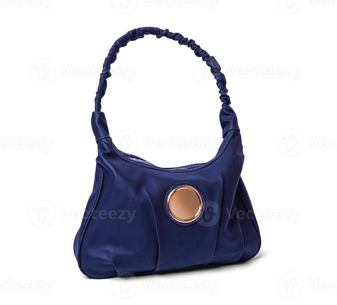 Women's blue leather handbag isolated on white background photo