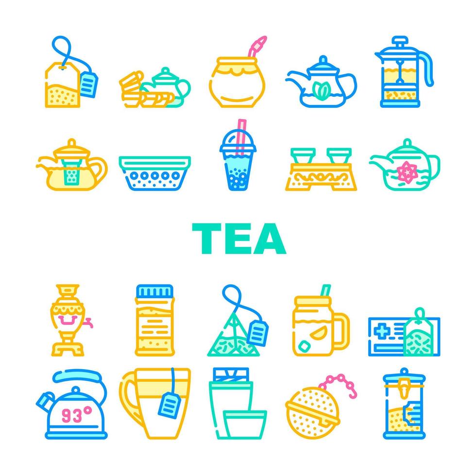 conjunto de iconos de colección de bebidas saludables de té vector