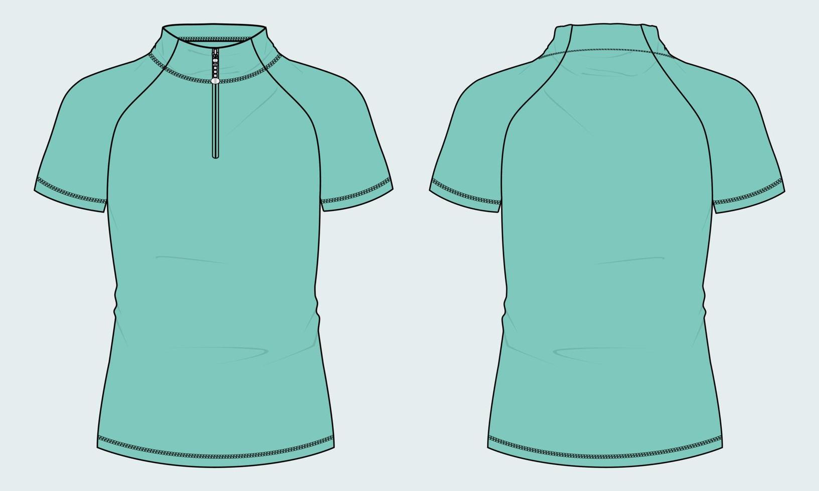 plantilla de ilustración de vector de boceto plano técnico de jersey de ciclismo de fútbol de manga corta con cremallera corta
