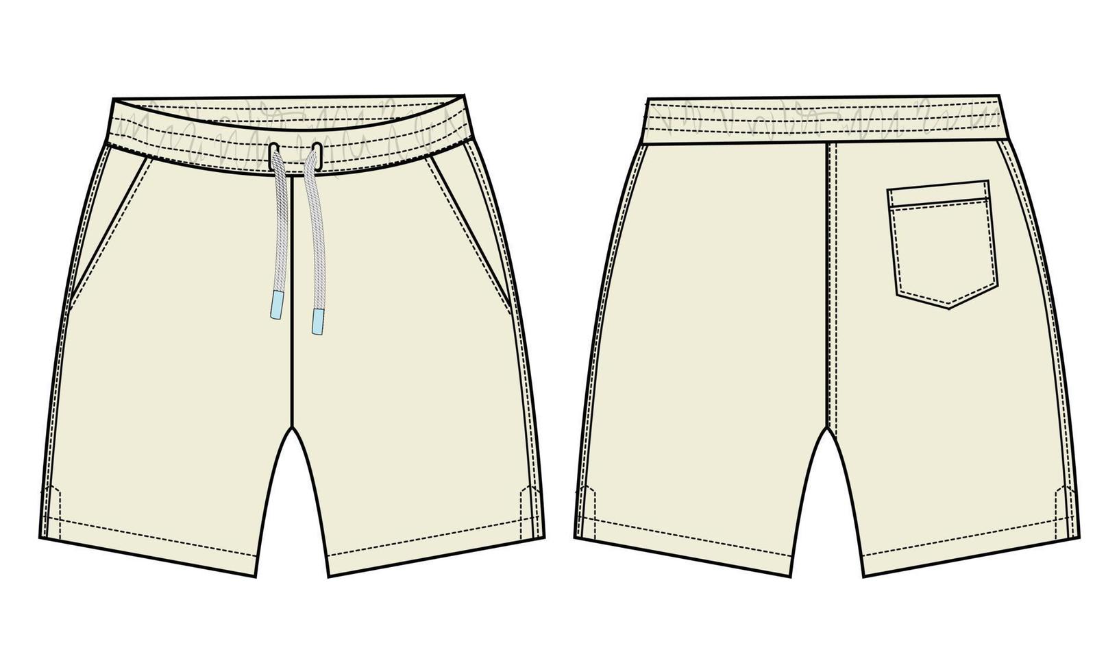 pantalones cortos de chándal para niños ilustración de vector de boceto plano de moda técnica plantilla de color blanco