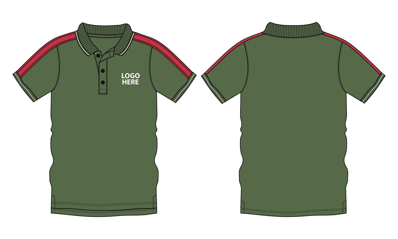 polo de manga corta moda técnica boceto plano ilustración vectorial plantilla de color verde vistas frontal y posterior vector