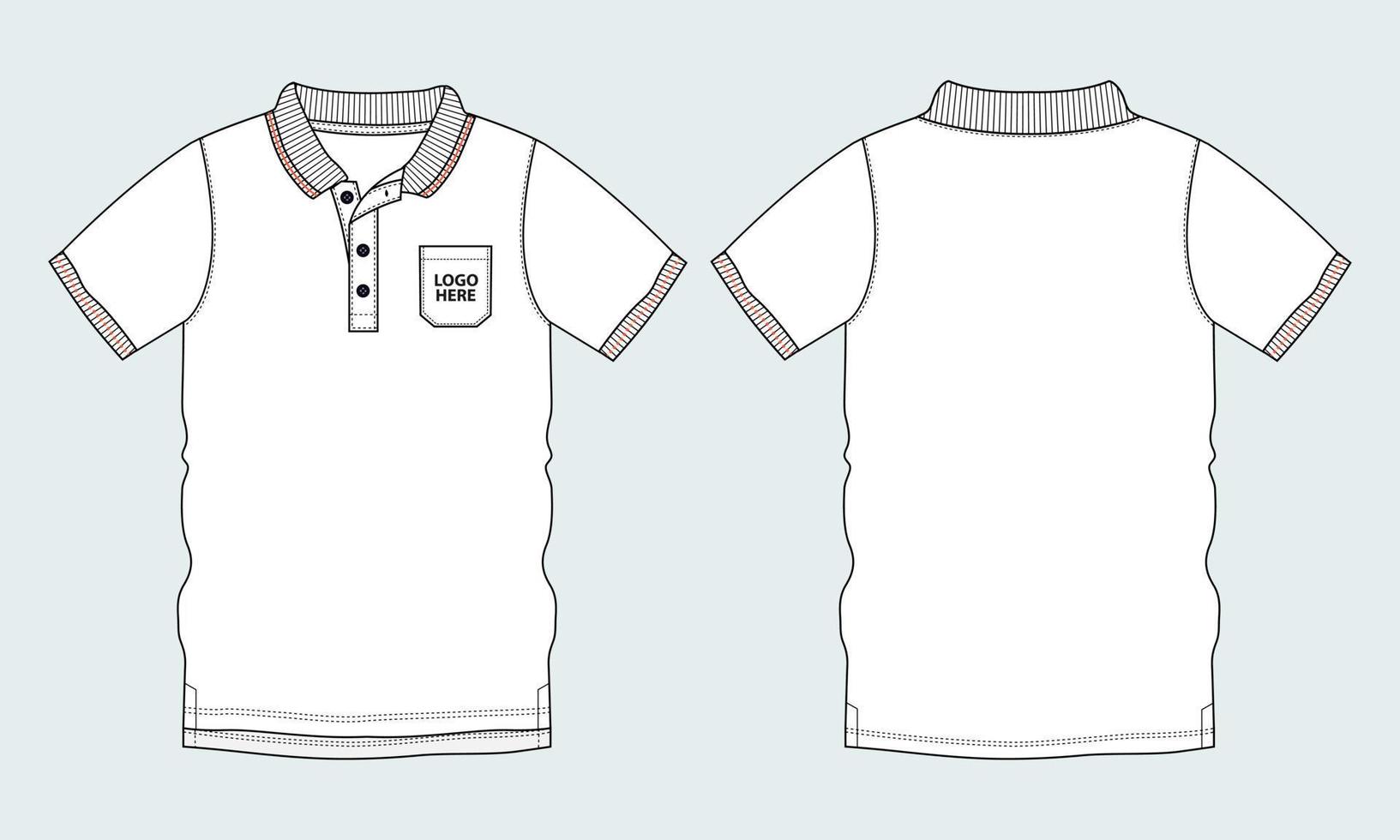 plantilla de ilustración de vector de boceto plano de moda técnica de camisa de polo de manga corta