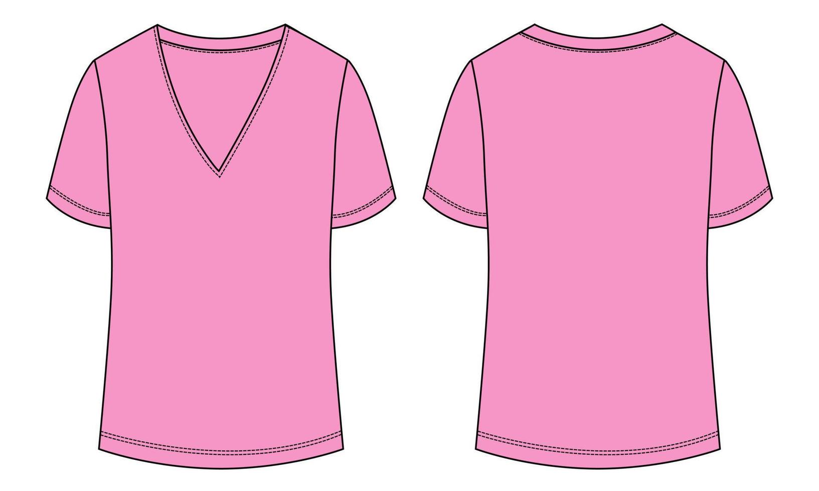 camiseta con cuello en v moda técnica boceto plano ilustración vectorial plantilla púrpura para damas vector