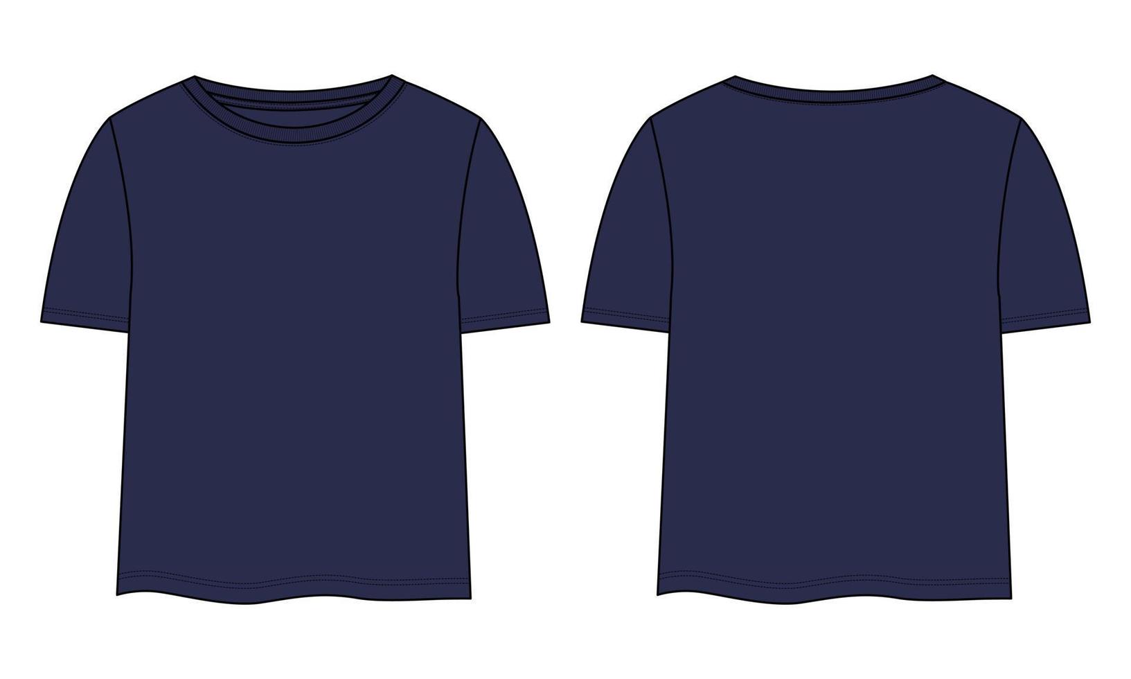 camiseta tops moda técnica dibujo plano vector plantilla de color azul marino para damas y niñas