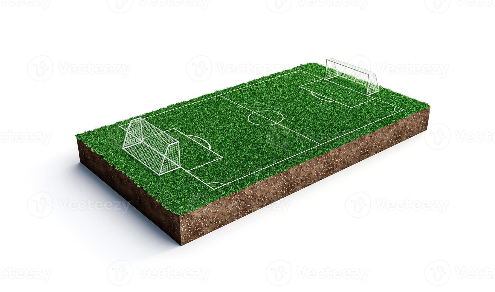 Mini Soccer Field and Soccer Ball, Green Grass, Realistic, White Background, 3D Illustration photo