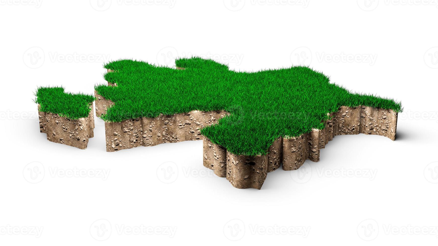 Azerbaijan map soil land geology cross section with green grass 3d illustration photo