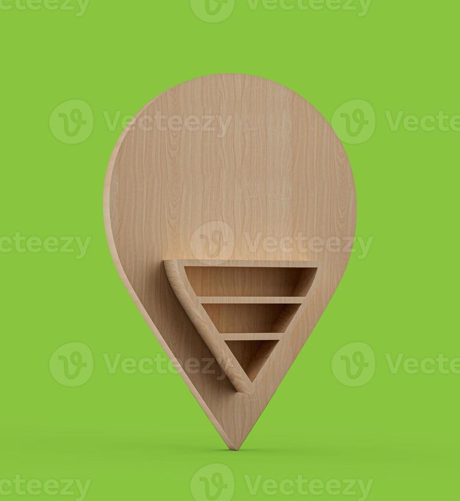 Map pointer 3d pin Location Wooden symbol on isolated Background 3d illustration photo