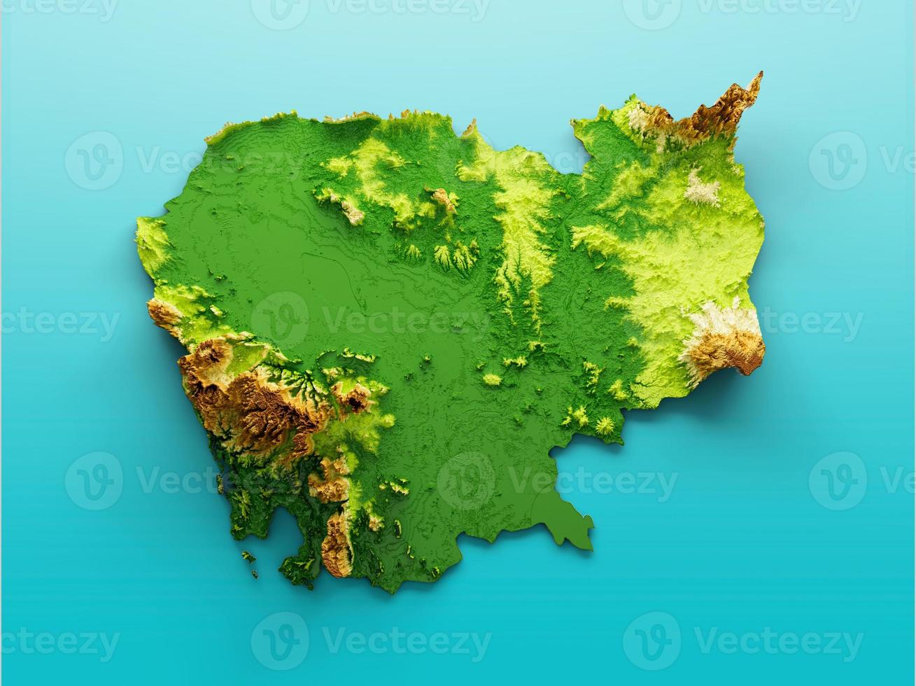 Cambodia Map Shaded relief Color Height map on the sea Blue Background 3d illustration photo