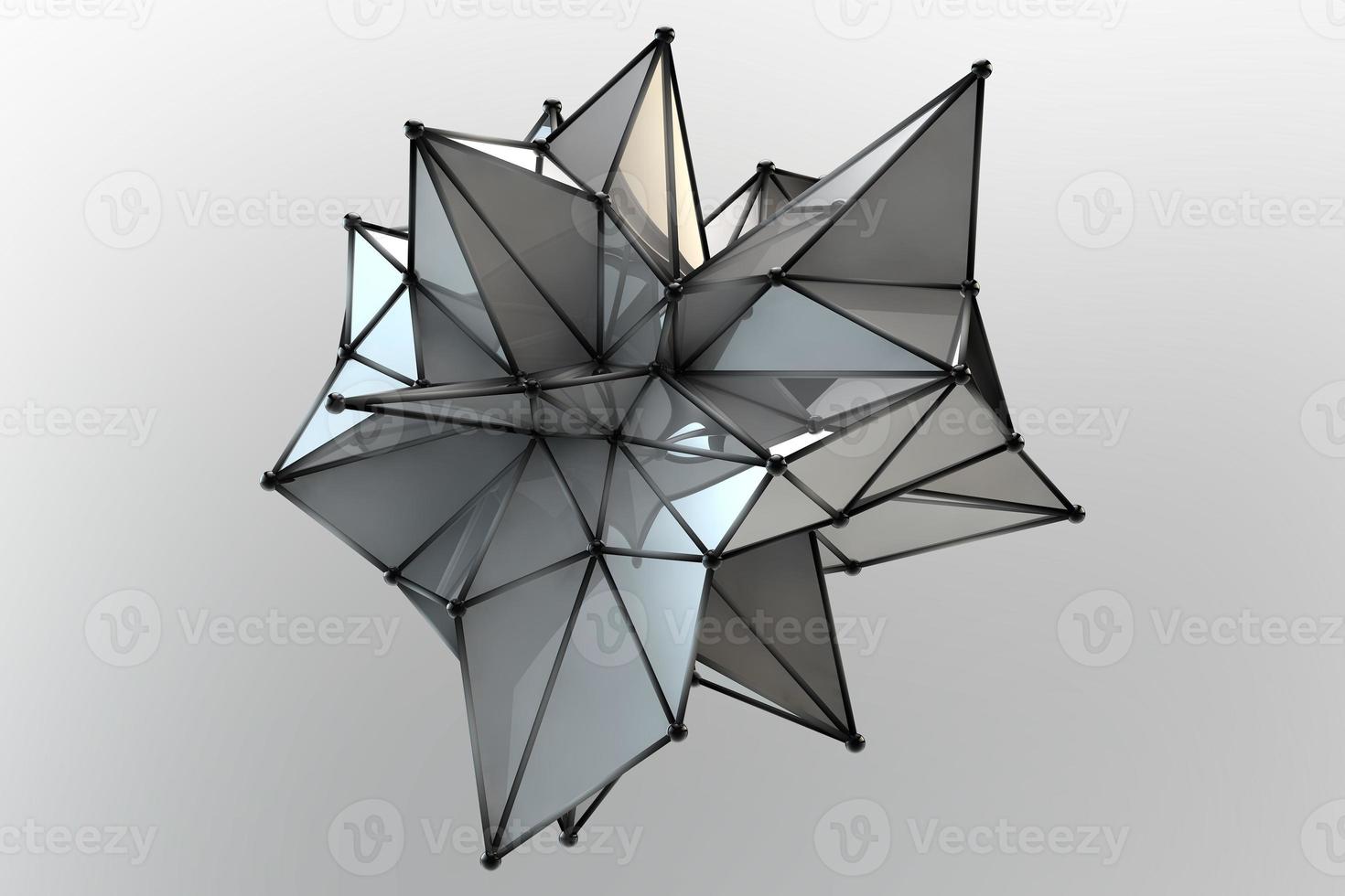 Silver grey geometric plexus structure decorative background design concept. Abstract 3d illustration of a polygonal object with mirror reflection photo