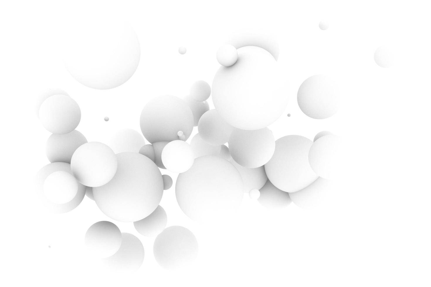 Snow white balls 3d illustration. Realistic dynamic spheres background photo