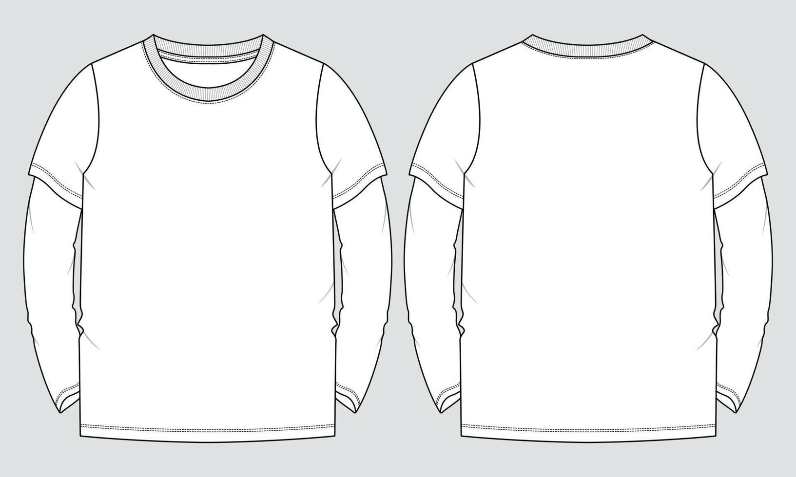 plantilla de ilustración de vector de dibujo plano de moda técnica de camiseta de manga larga