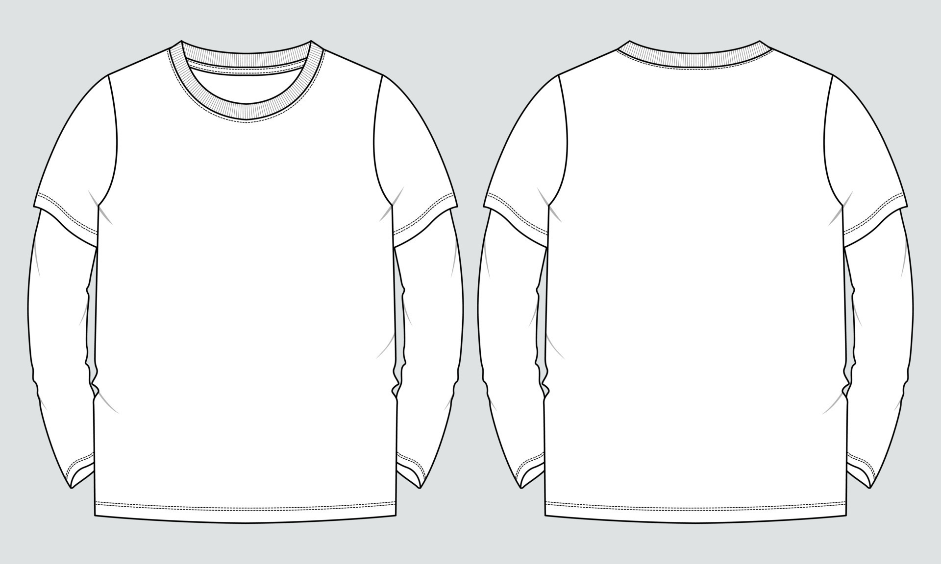 Long sleeve t shirt technical fashion flat sketch vector illustration ...