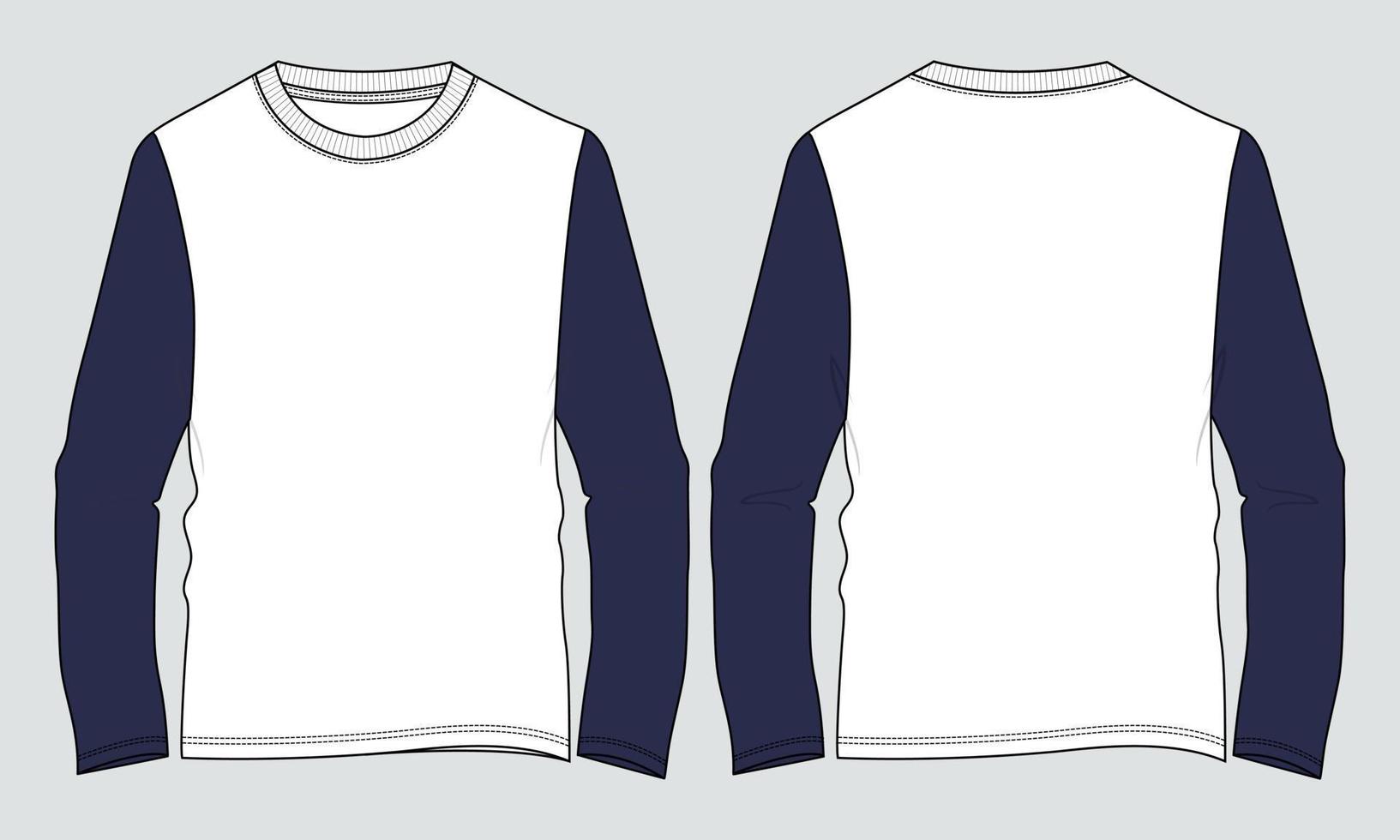 Two tone color long sleeve t shirt technical fashion flat sketch vector illustration template