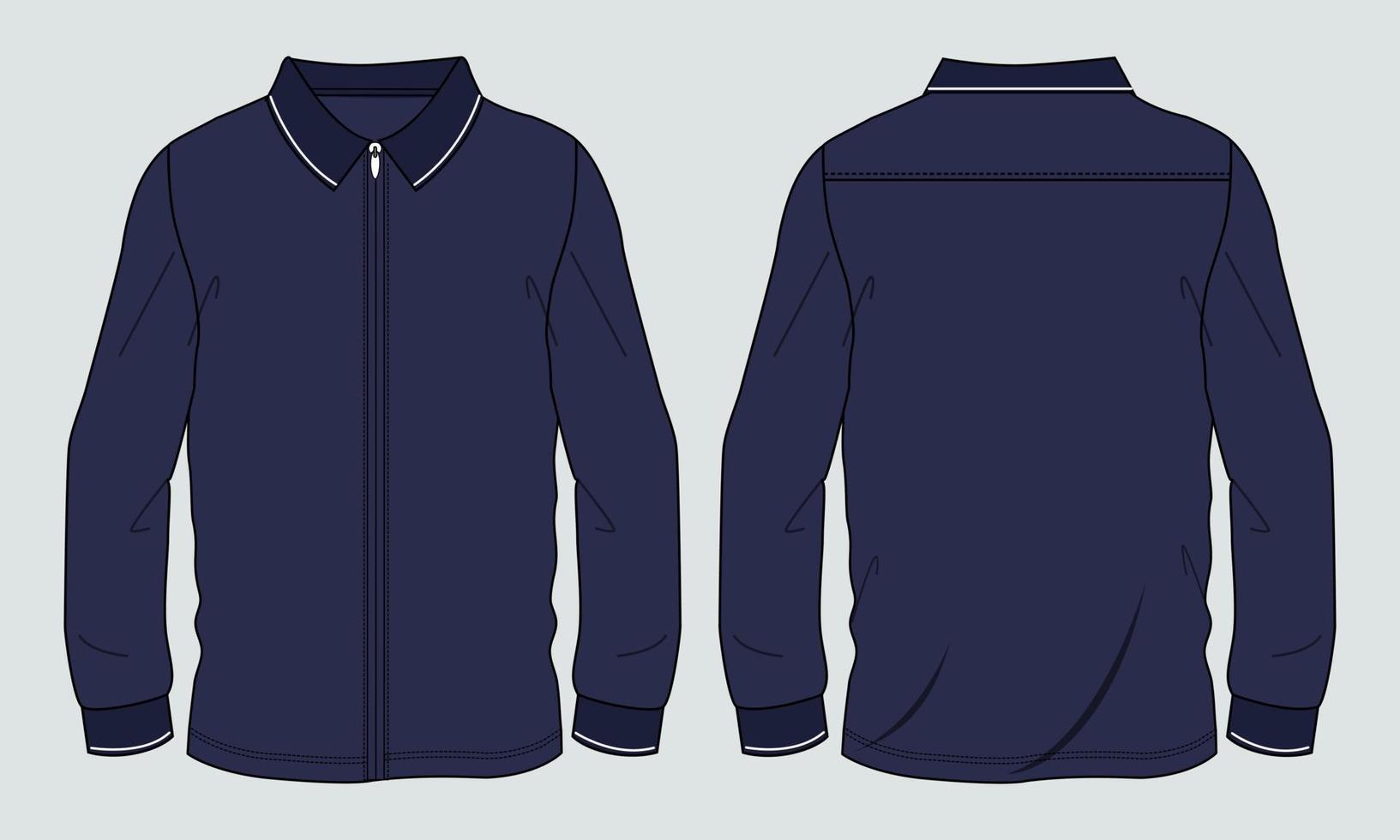 Two tone Blue and black color Long sleeve Shirt technical fashion flat sketch vector navy color template