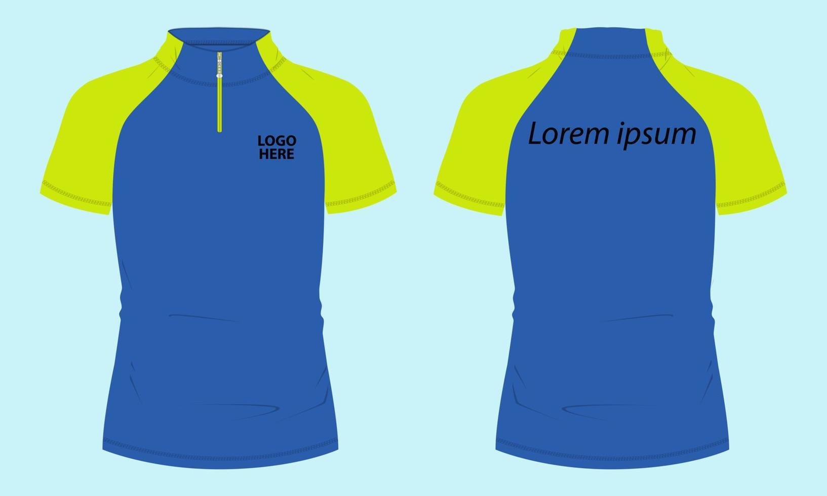 Short sleeve with short zip soccer cycling jersey Technical Flat sketch Vector Illustration template