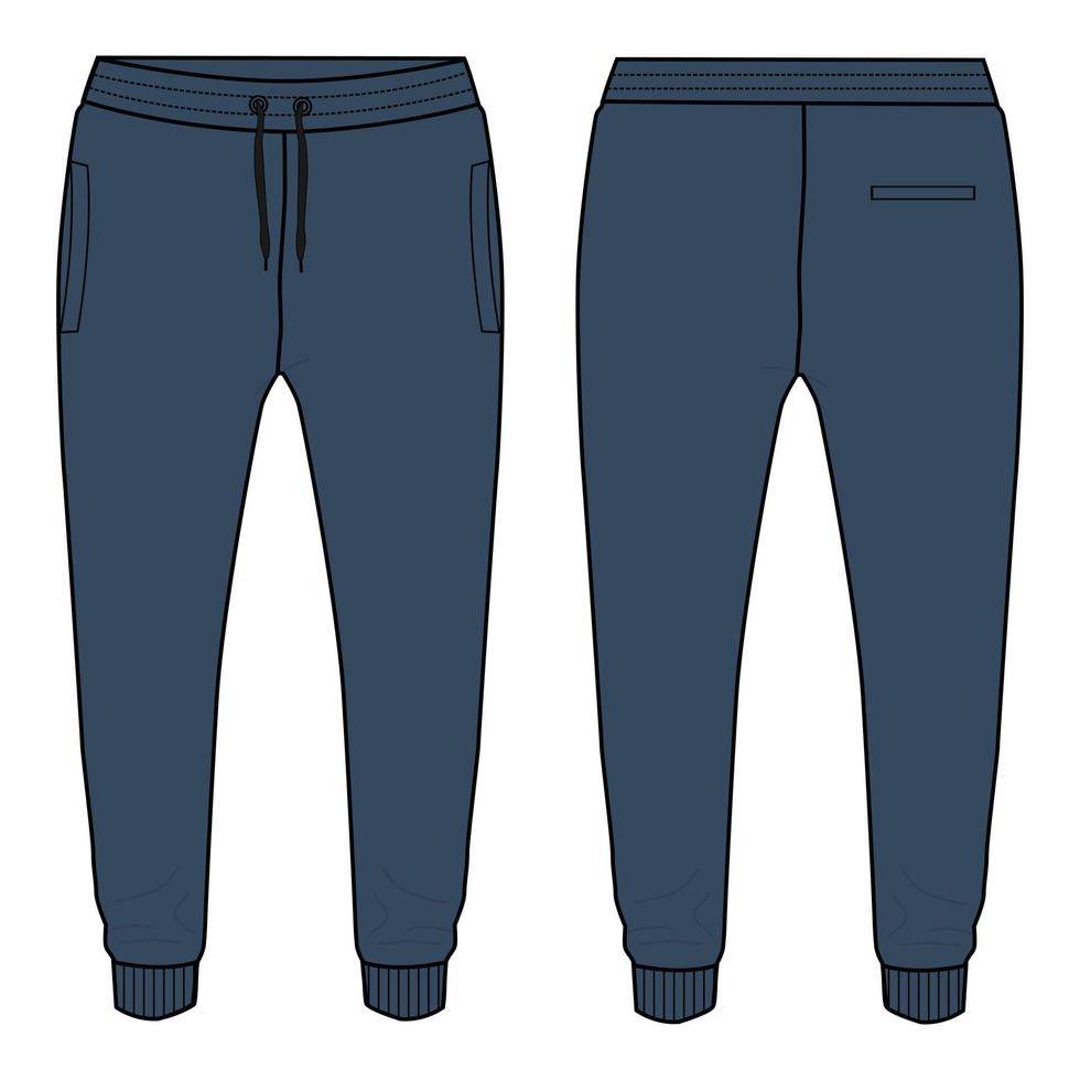 Jogger Sweatpants technical fashion flat sketch vector illustration Navy blue color template